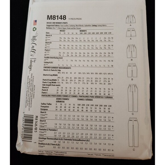Misses/Women's Pants, Level 3 Learn to Sew, Sewing Pattern McCall's M8148 Mercer - Picture 3 of 5